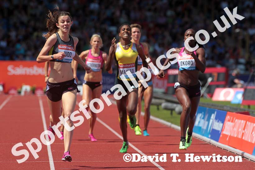 Jessica judd wins the 800 metres in the IAAF Diamond League, Birmingham.
